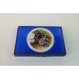 Early 20th century Silver Cigarette Case, with blue guilloche enamelled hinged lid and sides, the