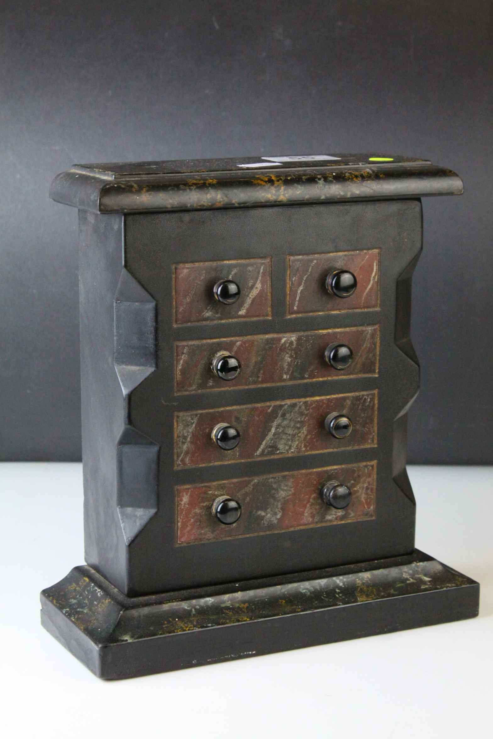 19th century Slate and Marble Plinth with Faux Drawers and Knob Handles, 23cms wide x 26cms high