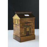 Specimen Wood Moneybox in the form of a House, 14cms high