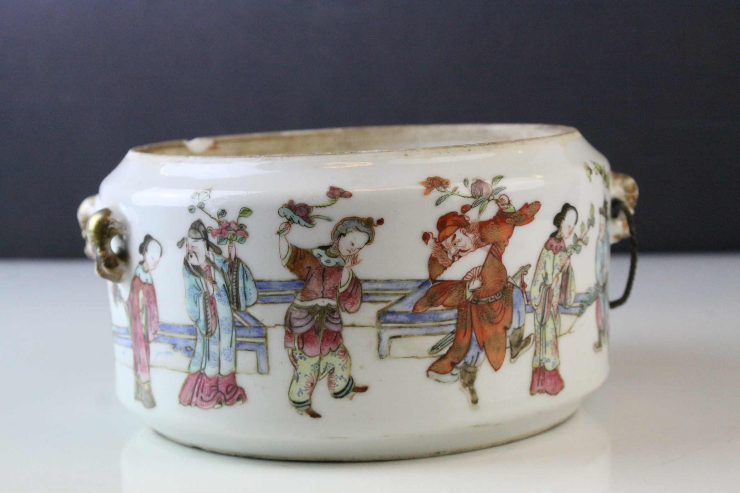 Chinese Famille Rose Bowl, decorated in enamels with a continuous line of figures, two pairs of loop - Image 2 of 8