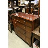 Victorian Pine and Mahogany Chest of Two Short over Three Long Drawers raised on bun feet, 104cms