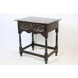 18th century Style Oak Side Table, the top with a moulded edge above a panelled drawer, raised on
