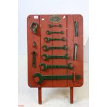 Travelling Sales Man Tools and Hardware Display mounted on a Painted Board with a Brass Plaque '