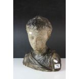 Terracotta Bust of a Boy, impressed marks to inside 368, 33cms high