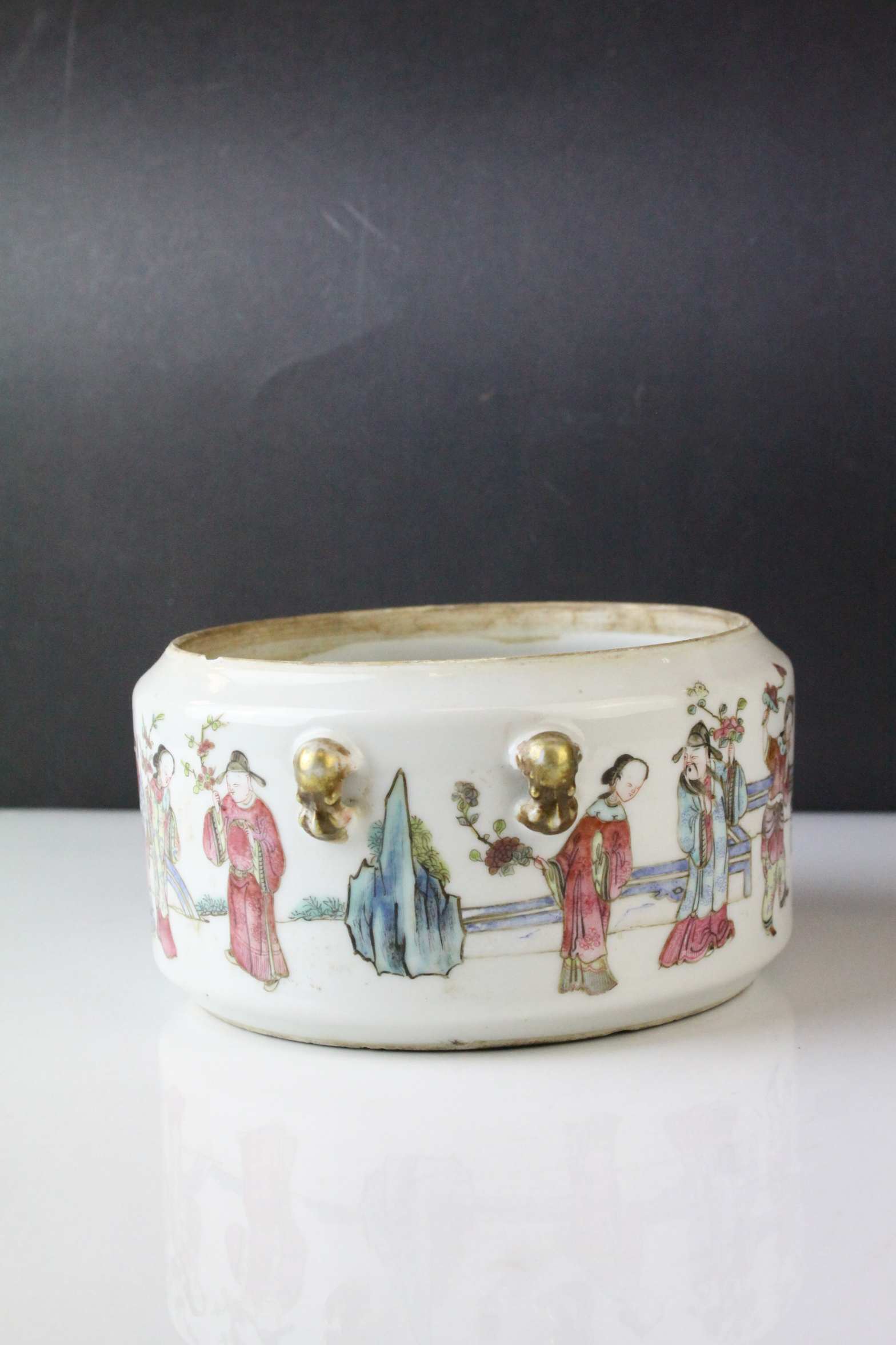 Chinese Famille Rose Bowl, decorated in enamels with a continuous line of figures, two pairs of loop - Image 6 of 8