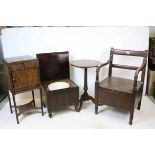 Four items of 19th century Furniture including Oak Pedestal Table, Mahogany Pot Cupboard, Commode