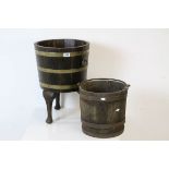 Early 20th century Oak and Brass Bound Planter / Jardiniere raised in three legs, 53cms high