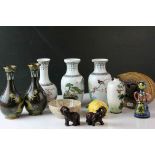 Mixed Lot of mainly Oriental including Cloisonné Vases, Ceramic Vases, Wicker Trinket Basket