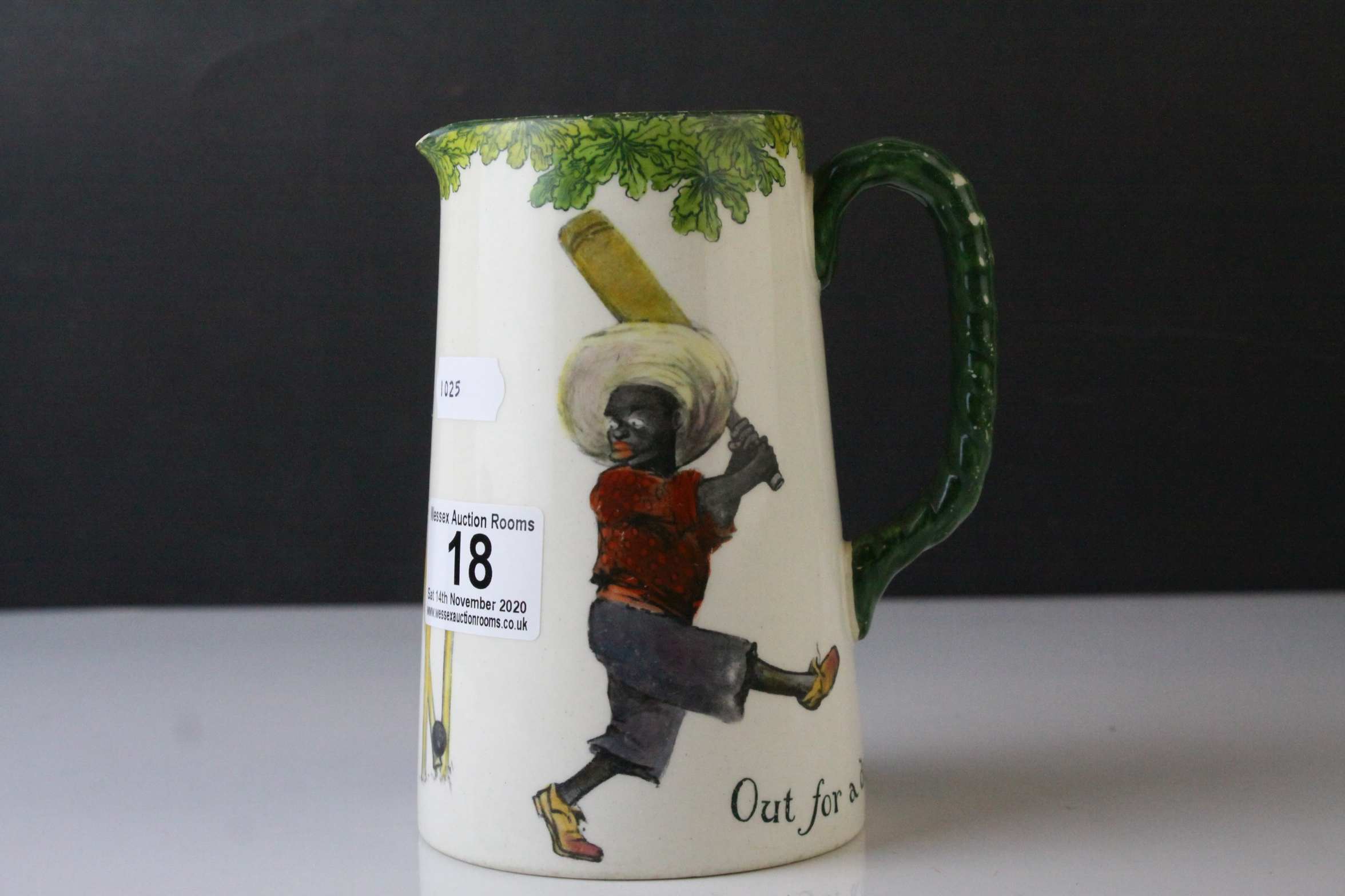 Royal Doulton Black Cricketers Seriesware Jug titled ' Out for a duck ' 14.5cms high