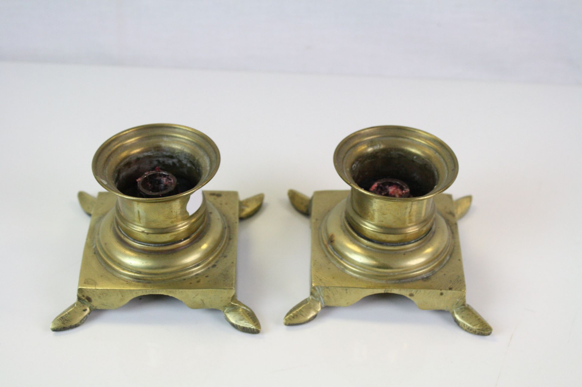 A vintage folding book rest a novelty box in the form of a book and a pair of brass candle sticks. - Image 3 of 7