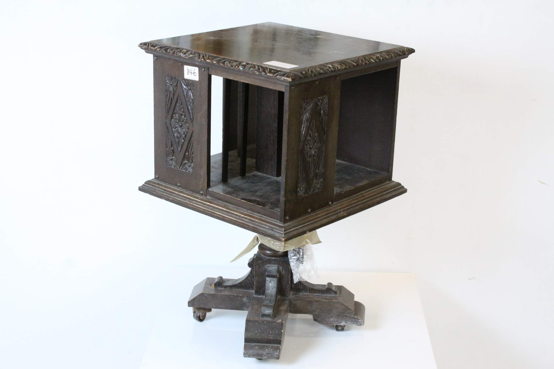 Small Oak Joint Table with Drop-Flap Swivel Top, 50cms long x 45cms high together with a Carved - Image 11 of 15