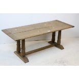 Refectory Style Coffee Table raised on twin turned supports, 120cms long x 44cms high