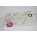 Set of Four Victorian Opalescent Glass Light Shades, 16cms high together with a Cranberry Tinted