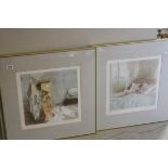 Bernard Duntan pair of framed limited edition prints of nudes in a bedroom setting signed and