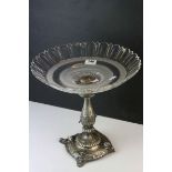 Silver Plated Centrepiece Bowl with Cut Glass Bowl, the square base with four masks of creatures (