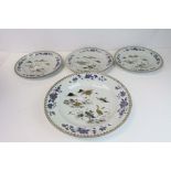 Three antique Chinese export plates decorated with gilded bird decoration and mauve flowers together