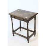 18th century or Later Oak Side Table with single drawer and raised on turned and block supports,