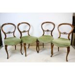 Set of Four Victorian Mahogany Balloon Back Dining Chairs with green upholstered stuff over seats