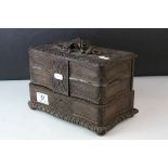 Late 19th / Early 20th century Black Forest Style Carved Jewellery Box, the lift lid opening to