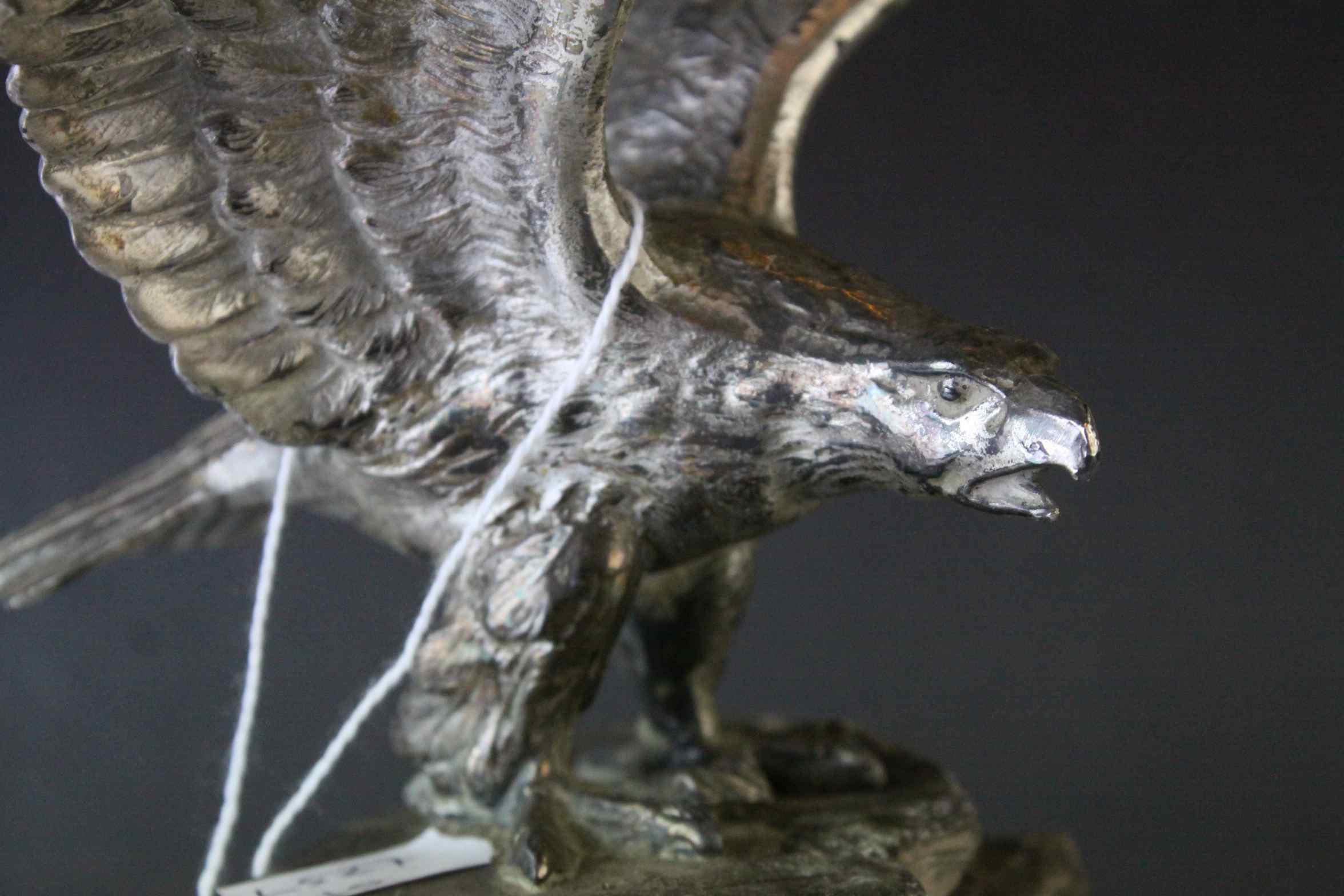 Sculpture of a Silver Plated Eagle on a Rock - Image 2 of 6