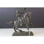 Cast Figure of a Noble Gentleman on Horseback holding a Bird of Prey on his Arm