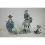 Three Lladro Figures including Shepherdess with Ducks model no. 4568, Hurry now model no. 5503