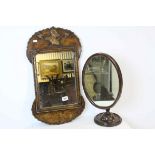 Georgian Style Wall Mirror, 37cms wide x 65cms high together with a 19th century Oval Mirror held on