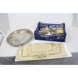 Box of Silver Plated Cutlery and a Circular Tray