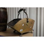 Late 19th Brass Coal Scuttle together with Oak Coopered Brass Bound Barrel Stickstand, 58cms high