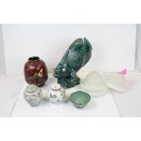 Four Murano Frosted Glass Lamp Shades (one with label), Two Chinese ginger jars, one with painted