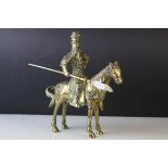 Brass Model of a Chinese Guandi Warrior on Horseback with applied cabochon stones, 23cms high