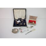 Cased Set of Six Silver Plated Coffee Spoons, Silver Locket and other Items