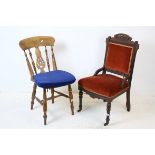 Oak Lathe Back Kitchen Chair plus a Victorian Chair