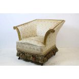 Late 19th / Early 20th century French Armchair of square form with scrolling carved arms and