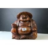 Carved Wooden Happy Buddha Bust