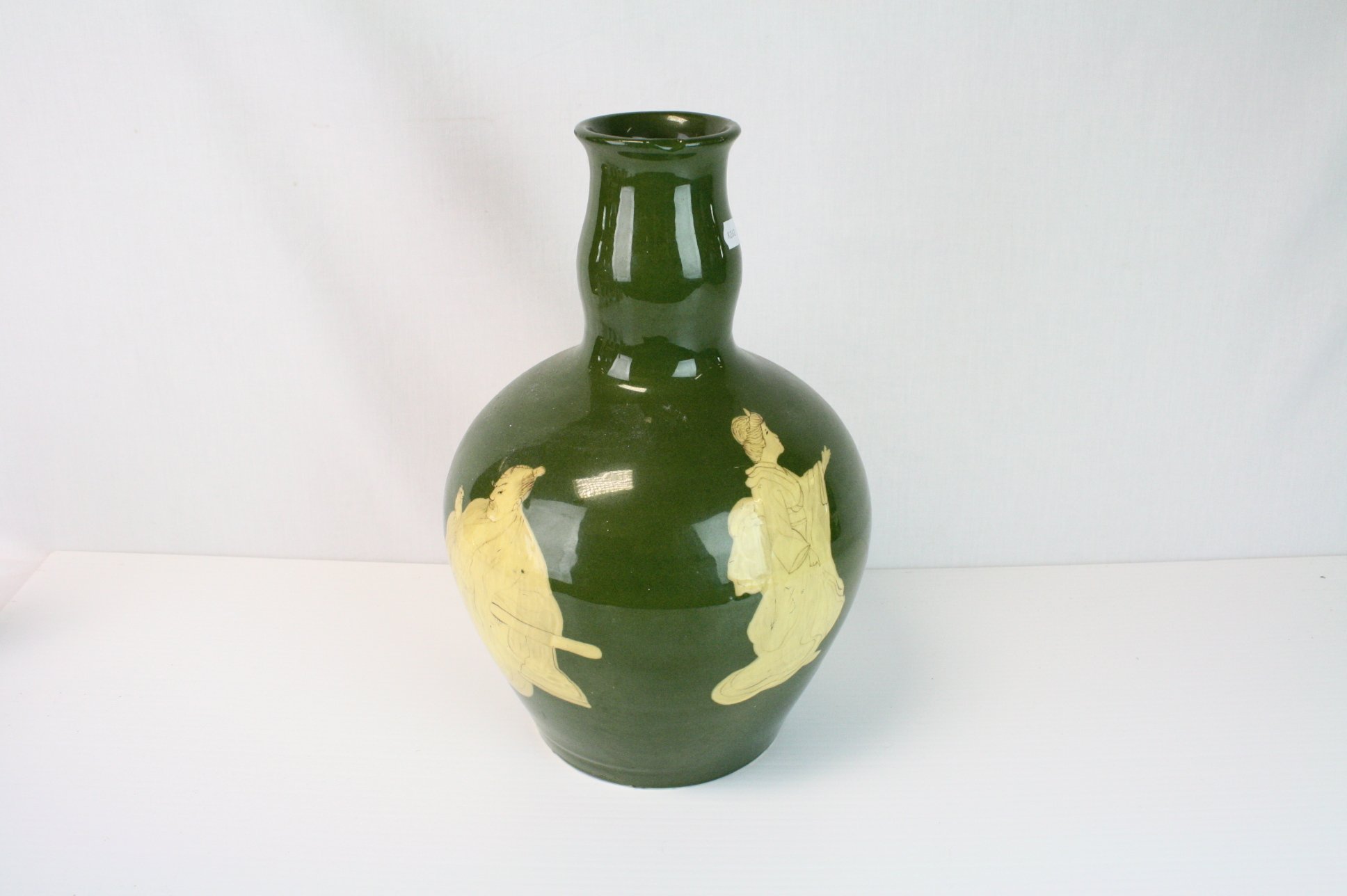An early 20th century green ground Art Nouveau Vase decorated with Oriental figures inscribed mark - Image 2 of 2