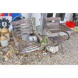 Pair of Vintage Wooden Slatted and Metal Folding Garden Chairs