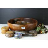 Two Wooden Bowl together with Carved Wooden Plate, 3 Wooden Lidded Boxes, Two Cloisonné Boxes,