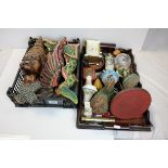 Lot of Mixed Collectables including Wooden Chinese Dragon, Brass Telescope, Wooden Tray, African