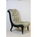 19th century Ebonised Scroll Back Chair with Button Upholstery, 82cms high