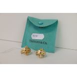 Pair of Yellow Metal and Glass Set Tiffany Style Earrings in a Green Pouch Bag