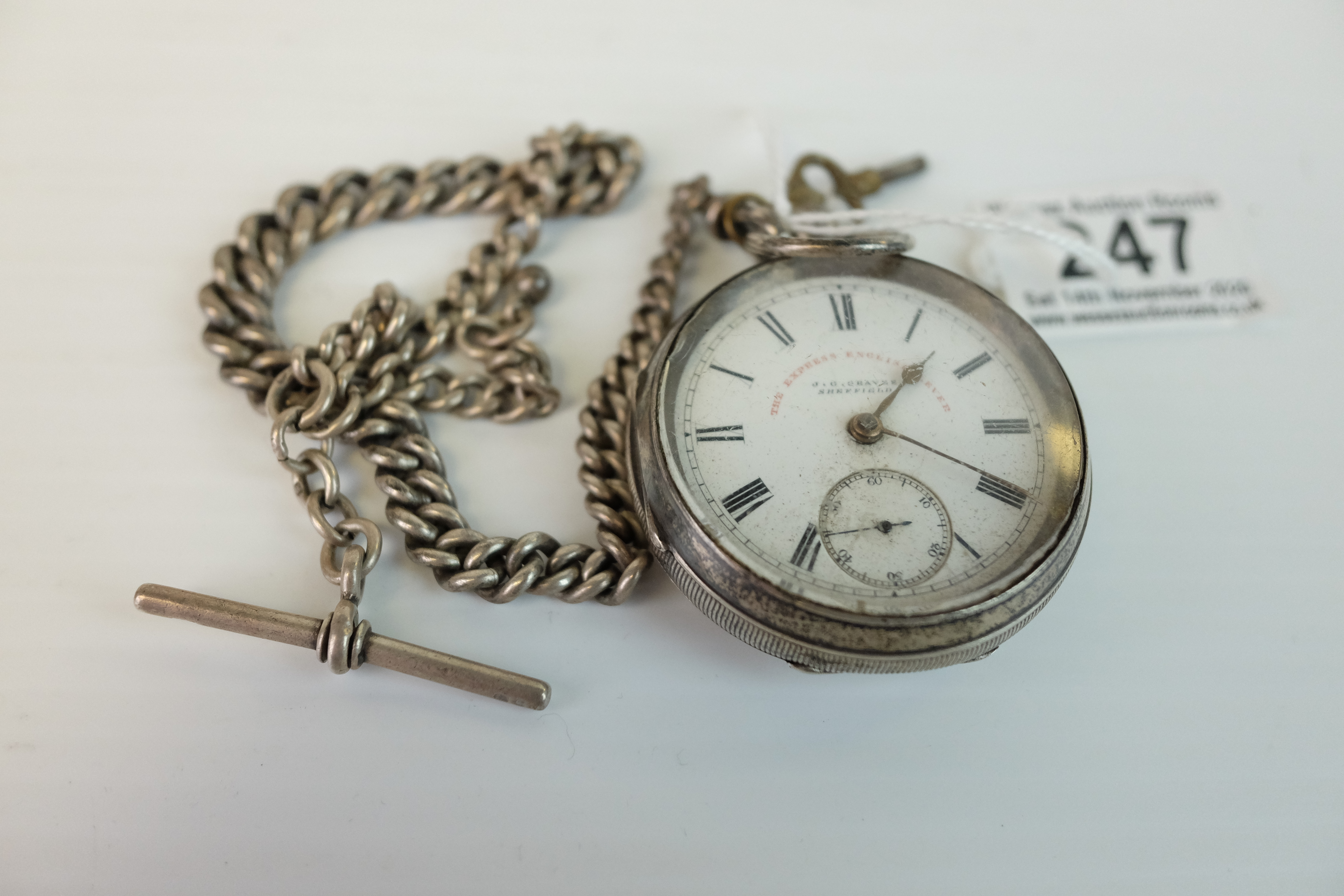 Silver Cased Pocket Watch, the enamel face marked ' The Express English Lever, J & G Graves,