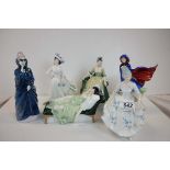 Six Royal Doulton Ladies including Caroline, Elegance, Sleeping Beauty, May, Adele and Masque