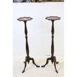 Pair of Oak Jardiniere Stands raised on hexagonal column supports with splay legs, 101cms high