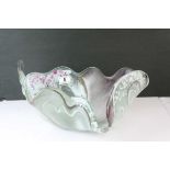 Contemporary Free Form Glass Bowl, one off design with coloured swirling pattern, 43cms long