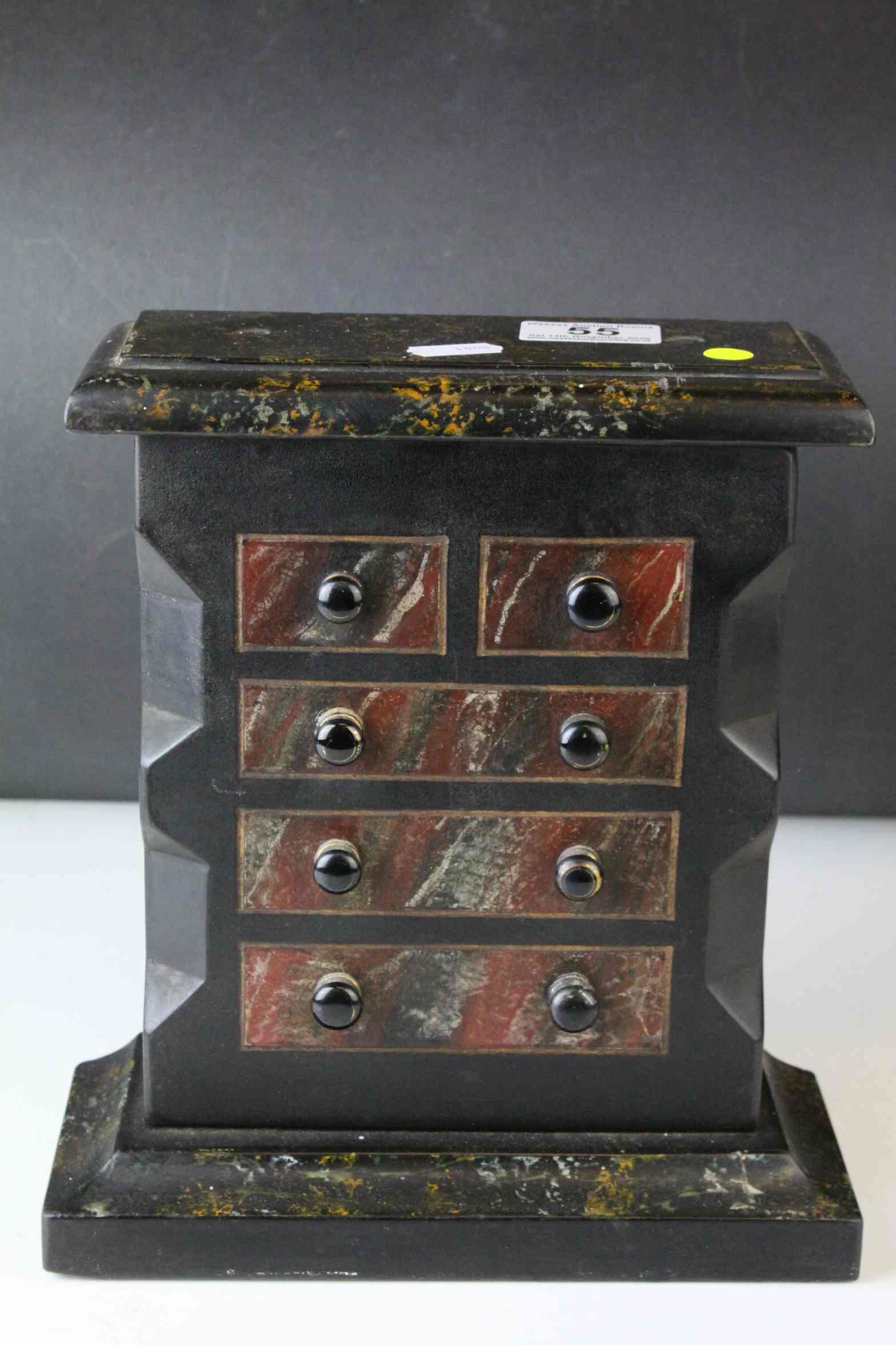 19th century Slate and Marble Plinth with Faux Drawers and Knob Handles, 23cms wide x 26cms high - Image 2 of 5