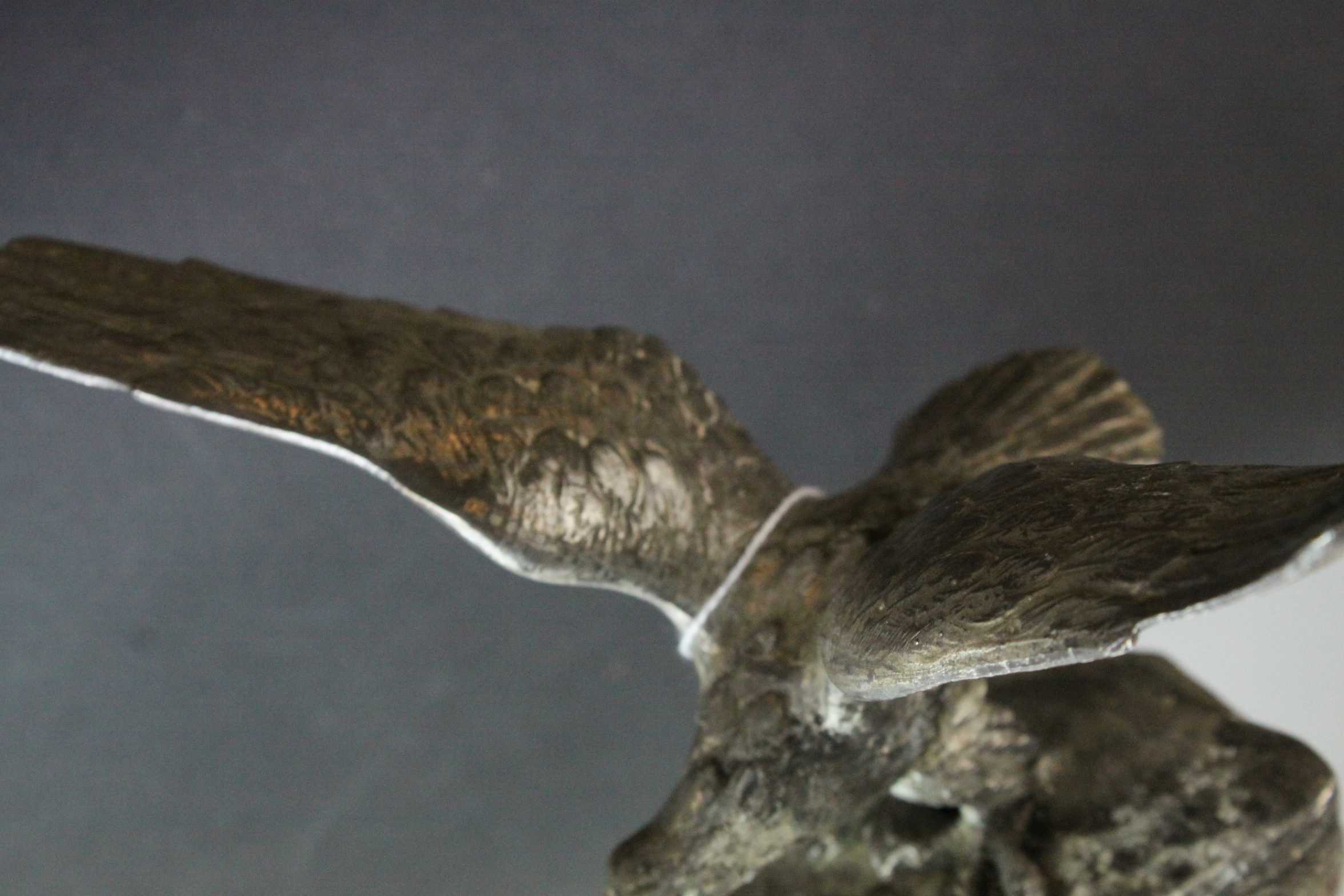 Sculpture of a Silver Plated Eagle on a Rock - Image 6 of 6
