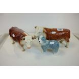 Ceramic Model of a Hereford Bull and Cow together with a Sylvac Sheepdog plus a Blue and White '
