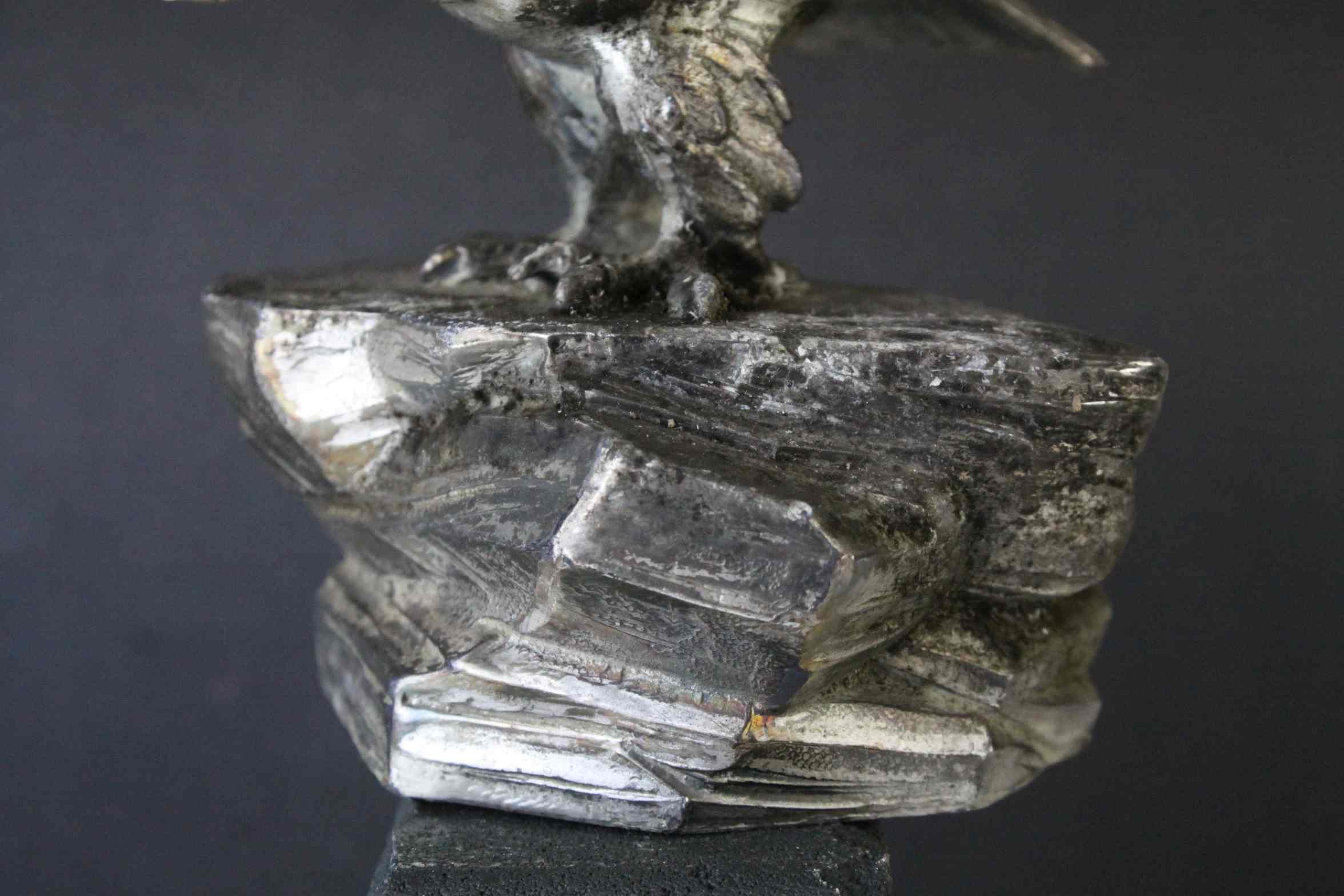Sculpture of a Silver Plated Eagle on a Rock - Image 5 of 6