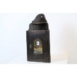 Antique Small Oak Hanging Corner Cabinet with mirrored panel to door, 53cms high together with